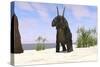 Triceratops on a Beach-null-Stretched Canvas