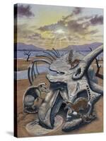Triceratops Skull with Early Mammals-null-Stretched Canvas