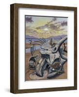 Triceratops Skull with Early Mammals-null-Framed Art Print