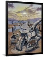 Triceratops Skull with Early Mammals-null-Framed Art Print