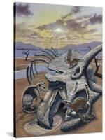 Triceratops Skull with Early Mammals-null-Stretched Canvas