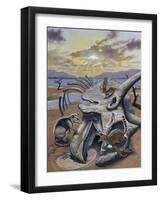 Triceratops Skull with Early Mammals-null-Framed Art Print
