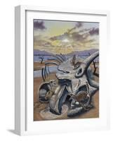 Triceratops Skull with Early Mammals-null-Framed Art Print