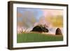 Triceratops Walking across a Grassy Field-null-Framed Art Print