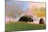 Triceratops Walking across a Grassy Field-null-Mounted Art Print