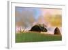 Triceratops Walking across a Grassy Field-null-Framed Art Print