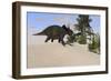 Triceratops Walking Along a Prehistoric Landscape-null-Framed Art Print