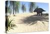 Triceratops Walking in a Tropical Environment-null-Stretched Canvas