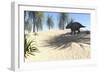 Triceratops Walking in a Tropical Environment-null-Framed Art Print