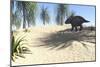 Triceratops Walking in a Tropical Environment-null-Mounted Art Print