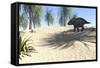 Triceratops Walking in a Tropical Environment-null-Framed Stretched Canvas