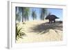 Triceratops Walking in a Tropical Environment-null-Framed Art Print