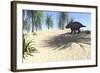 Triceratops Walking in a Tropical Environment-null-Framed Art Print