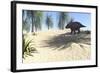 Triceratops Walking in a Tropical Environment-null-Framed Art Print