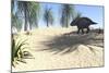 Triceratops Walking in a Tropical Environment-null-Mounted Art Print