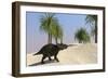 Triceratops Walking in a Tropical Environment-null-Framed Art Print