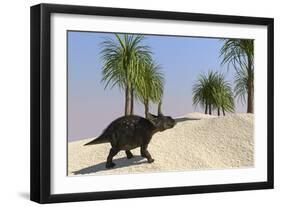 Triceratops Walking in a Tropical Environment-null-Framed Art Print