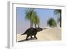 Triceratops Walking in a Tropical Environment-null-Framed Art Print