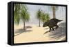 Triceratops Walking in a Tropical Environment-null-Framed Stretched Canvas