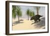 Triceratops Walking in a Tropical Environment-null-Framed Art Print