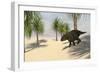 Triceratops Walking in a Tropical Environment-null-Framed Art Print