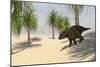 Triceratops Walking in a Tropical Environment-null-Mounted Art Print