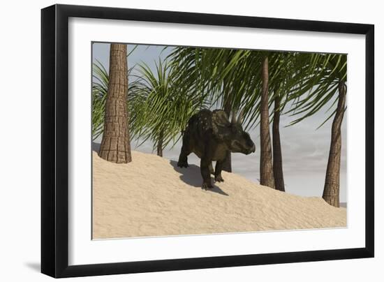 Triceratops Walking in a Tropical Environment-null-Framed Art Print