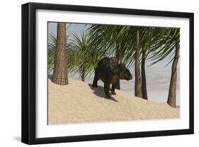 Triceratops Walking in a Tropical Environment-null-Framed Art Print