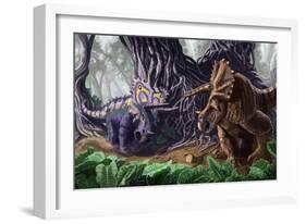 Tricerotops Charging Dinosaur-Lantern Press-Framed Art Print