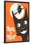 Trick or Treat, Cartoon Cat, Witch by Moon-null-Framed Art Print