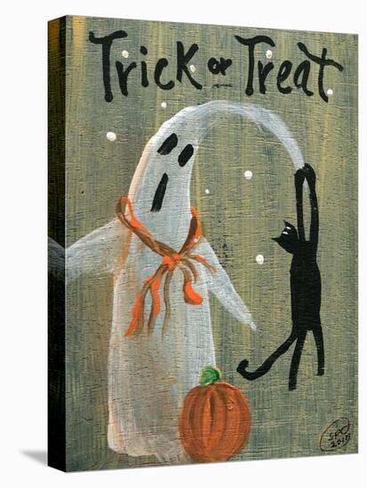 Trick or Treat Ghost & Funny Black Cat-sylvia pimental-Stretched Canvas