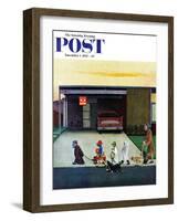 "Trick-Or-Treating in the Burbs" Saturday Evening Post Cover, November 1, 1958-John Falter-Framed Giclee Print