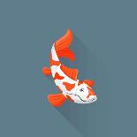 Flat Design White Orange Red Japanese Carp Koi Illustration-Trikona-Laminated Photographic Print