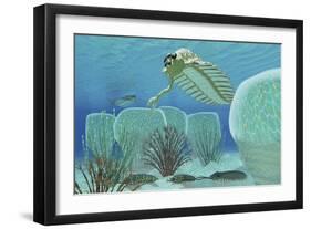 Trilobites Try to Hide from Predator Opabinia-Stocktrek Images-Framed Art Print