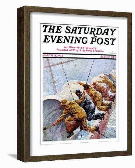 "Trim the Sails!," Saturday Evening Post Cover, March 18, 1933-Anton Otto Fischer-Framed Giclee Print