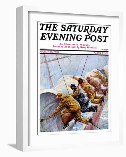 "Trim the Sails!," Saturday Evening Post Cover, March 18, 1933-Anton Otto Fischer-Framed Giclee Print