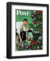 "Trimming the Tree," Saturday Evening Post Cover, December 24, 1949-George Hughes-Framed Premium Giclee Print