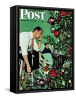 "Trimming the Tree," Saturday Evening Post Cover, December 24, 1949-George Hughes-Framed Stretched Canvas