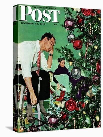 "Trimming the Tree," Saturday Evening Post Cover, December 24, 1949-George Hughes-Stretched Canvas