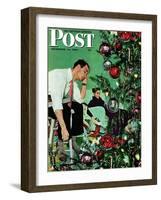 "Trimming the Tree," Saturday Evening Post Cover, December 24, 1949-George Hughes-Framed Giclee Print