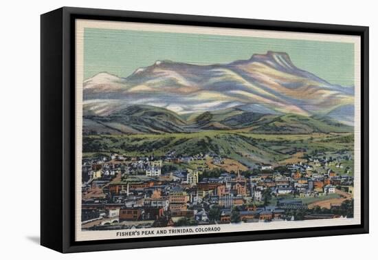 Trinidad, Colorado - Fisher's Peak and City View-Lantern Press-Framed Stretched Canvas