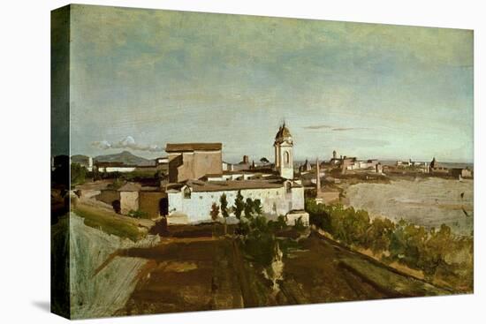 Trinita Dei Monti from the Villa Medici-Jean-Baptiste-Camille Corot-Stretched Canvas