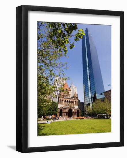 Trinity Church and the John Hancock Tower, Copley Square, Boston, Massachusetts, USA-Amanda Hall-Framed Photographic Print