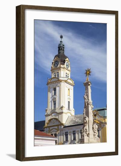 Trinity Column and Town Hall in Szechenyi Square, Pecs, Southern Transdanubia, Hungary, Europe-Ian Trower-Framed Photographic Print