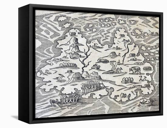 Trinity Island, Engraving from Universal Cosmology-Andre Thevet-Framed Stretched Canvas