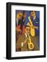 Trio in Blue I (Sax & Bass)-Marsha Hammel-Framed Art Print