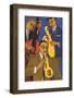 Trio in Blue I (Sax & Bass)-Marsha Hammel-Framed Art Print