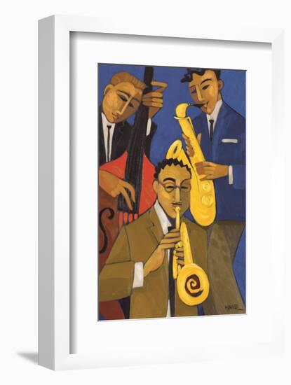 Trio in Blue I (Sax & Bass)-Marsha Hammel-Framed Art Print