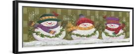 Trio of Snowmen Holding Strands of Holly-Beverly Johnston-Framed Giclee Print