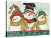 Trio of Snowmen Wearing Hats, Scarves-Beverly Johnston-Stretched Canvas